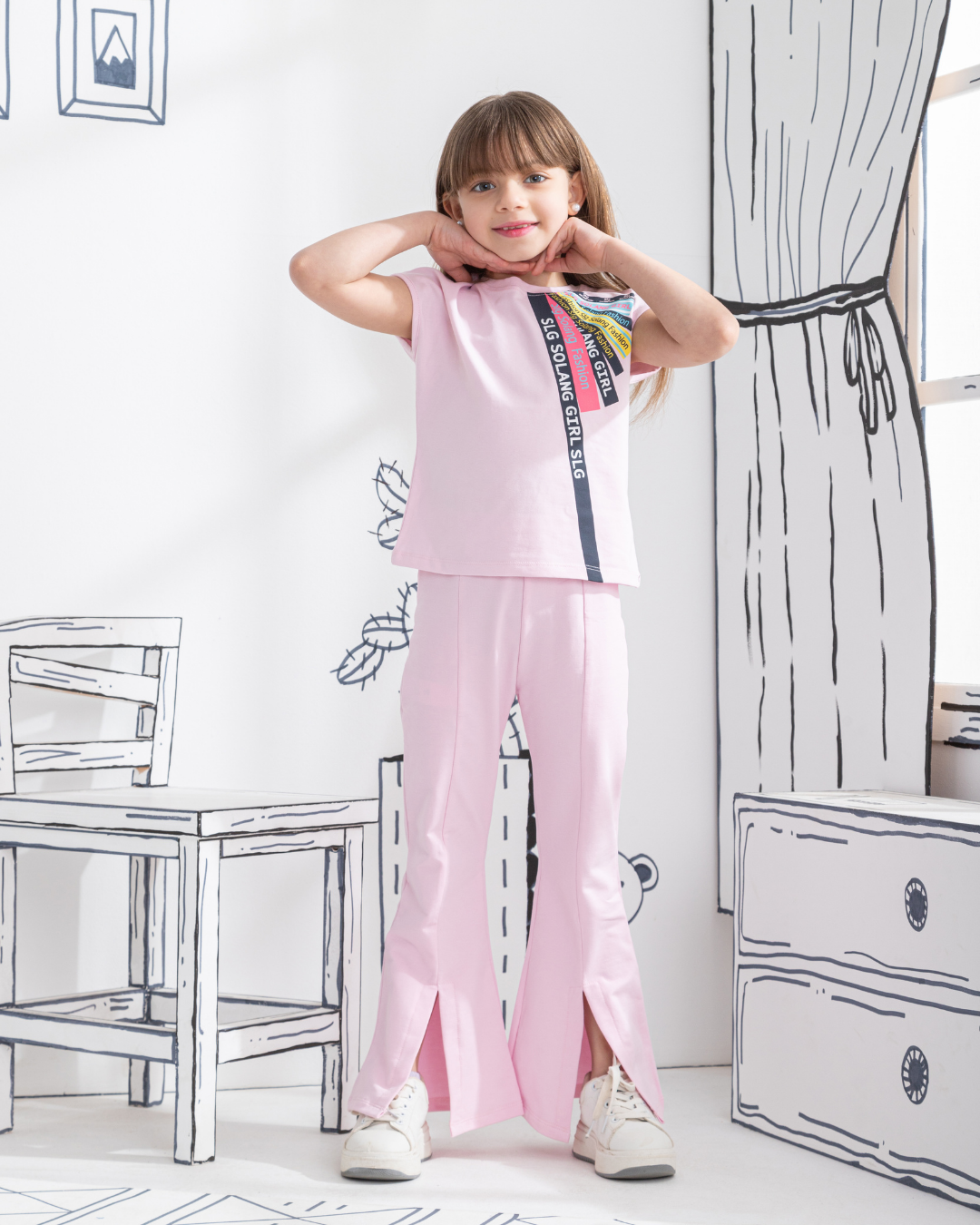 slg solang girl girls pajamas cat t-shirt and pants