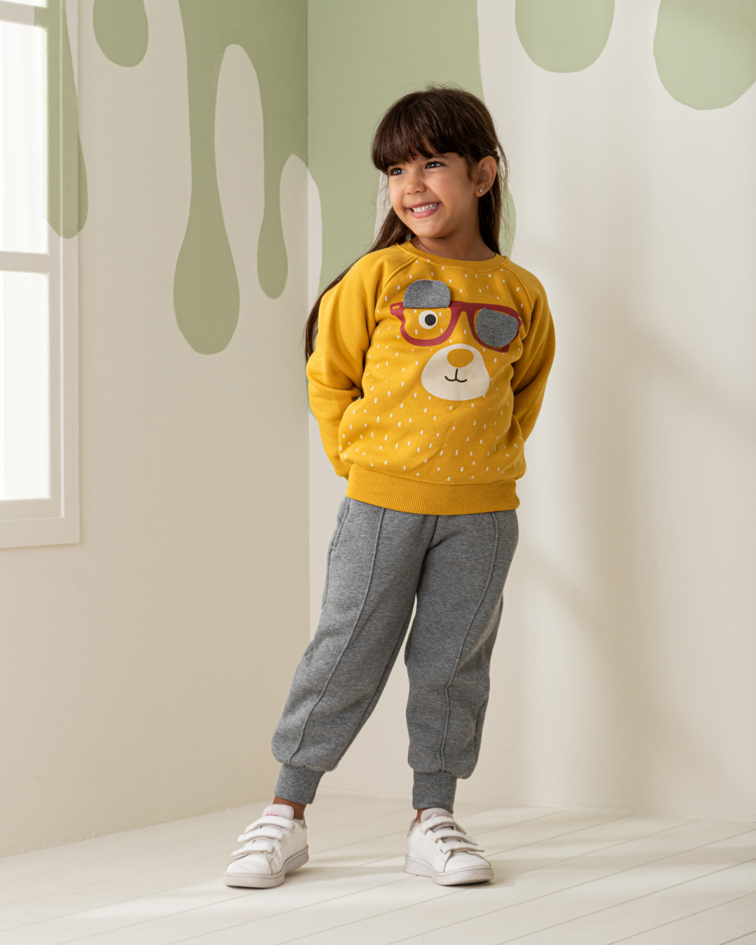 Bear with Glasses Girls' Melton Cotton Pajamas