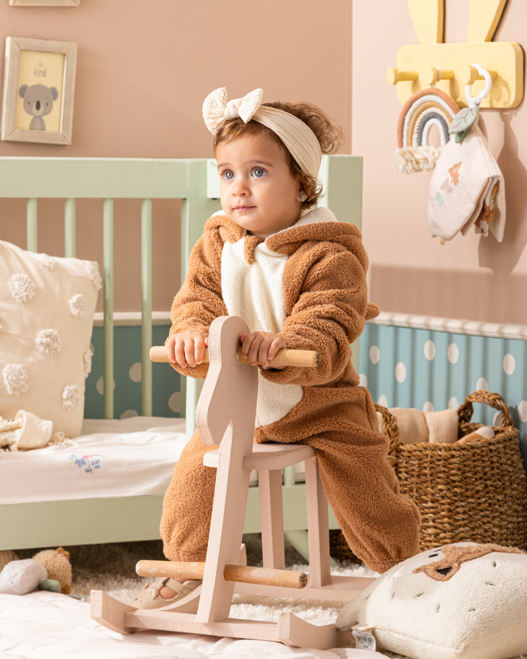 Deer Jumbsuit Baby jumpsuit with cabochon and fur zipper