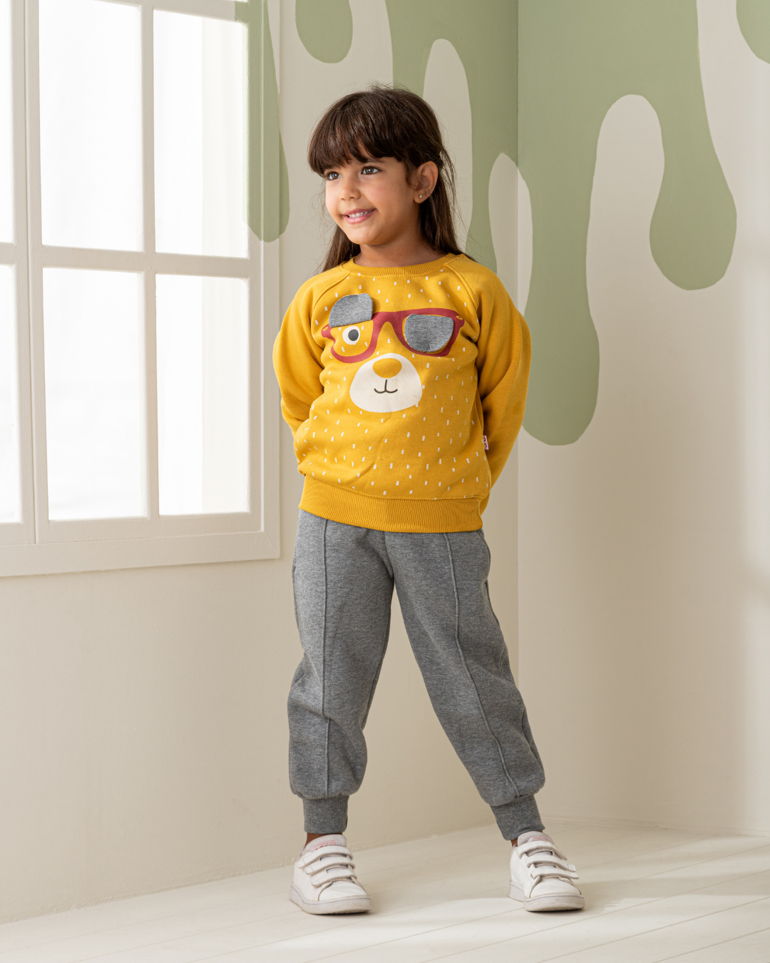 Bear with Glasses Girls' Melton Cotton Pajamas