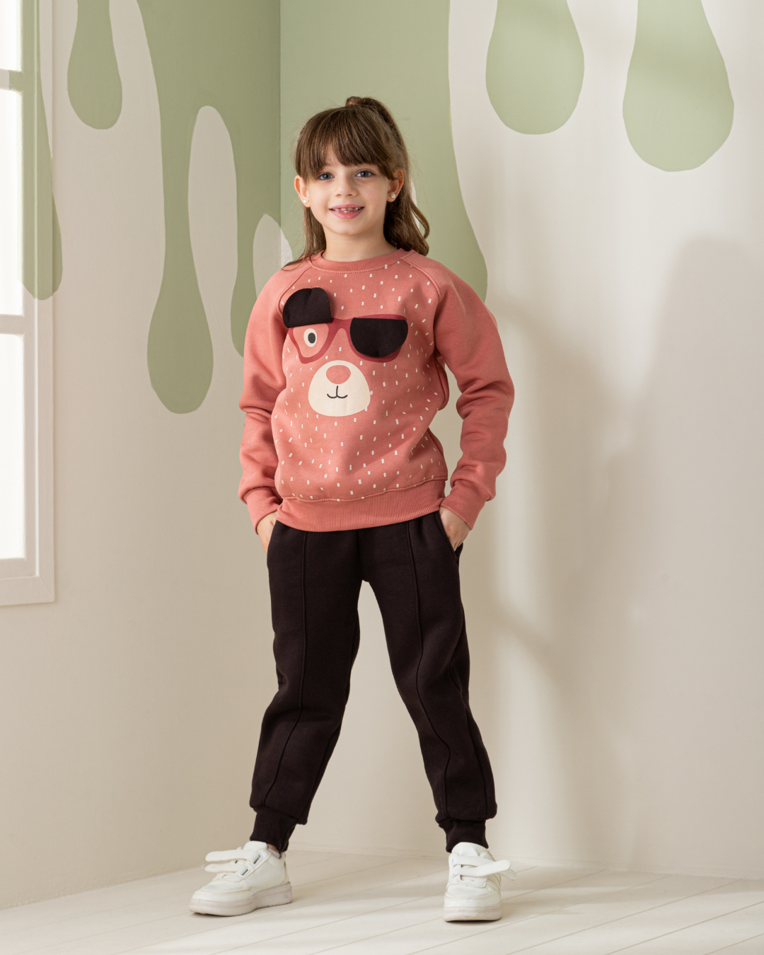 Bear with Glasses Girls' Melton Cotton Pajamas