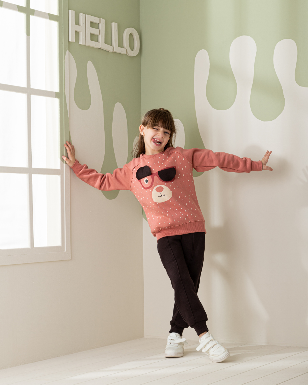 Bear with Glasses Girls' Melton Cotton Pajamas