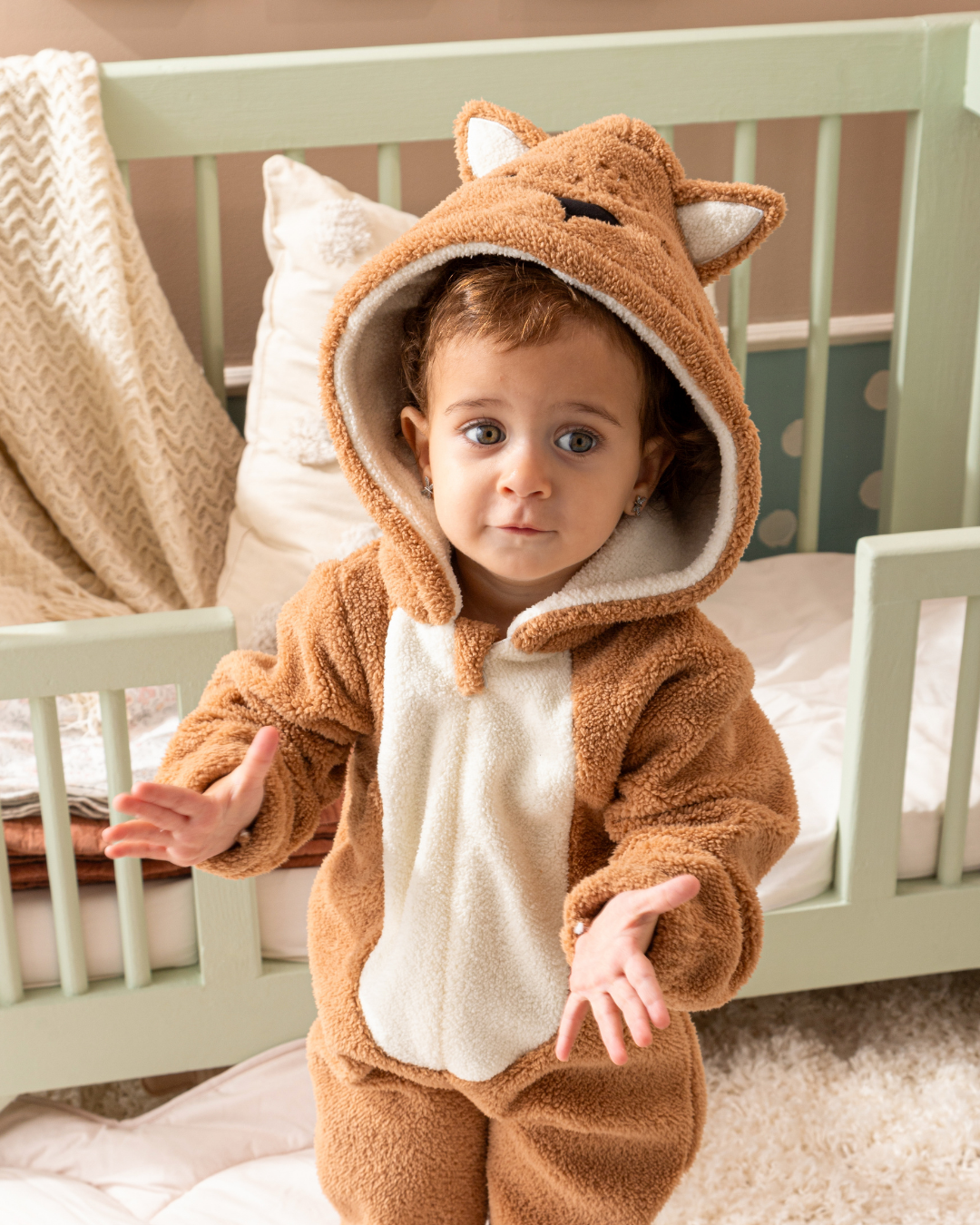 Deer Jumbsuit Baby jumpsuit with cabochon and fur zipper