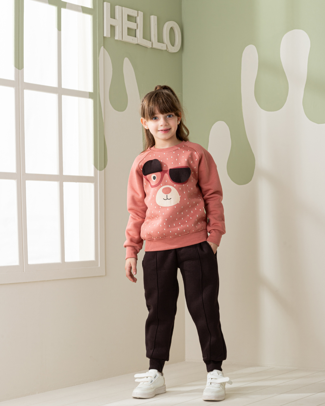 Bear with Glasses Girls' Melton Cotton Pajamas