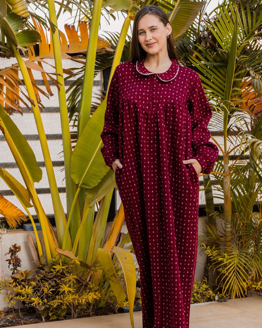 Andalusian pattern women's jalabiya with buttons