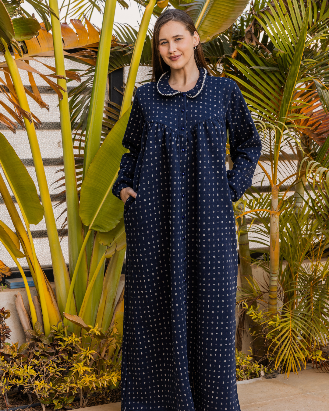 Andalusian pattern women's jalabiya with buttons