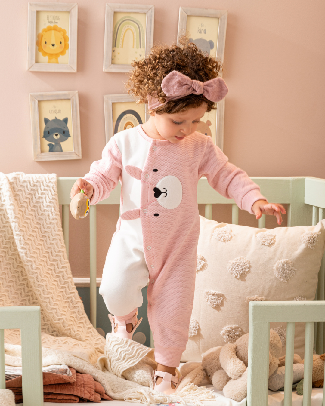 Pink Bunny girls long sleeve bodysuit