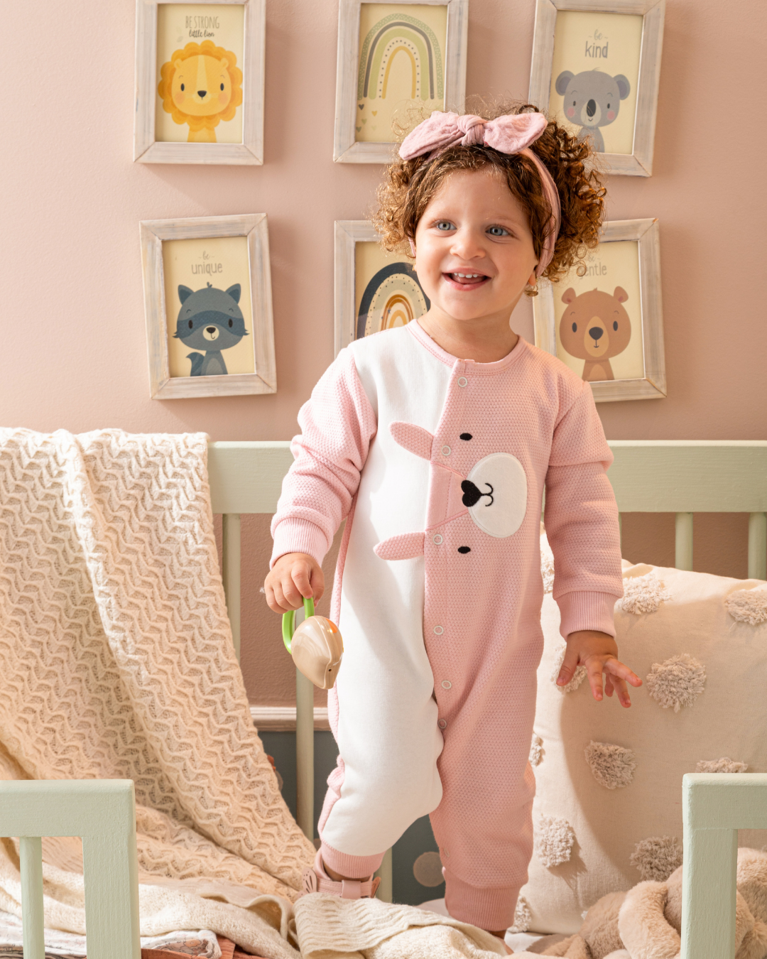 Pink Bunny girls long sleeve bodysuit