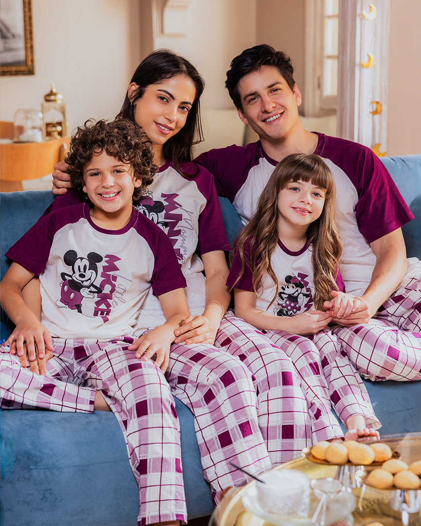 Family checkers Men's half-sleeved pajamas and cotton trousers
