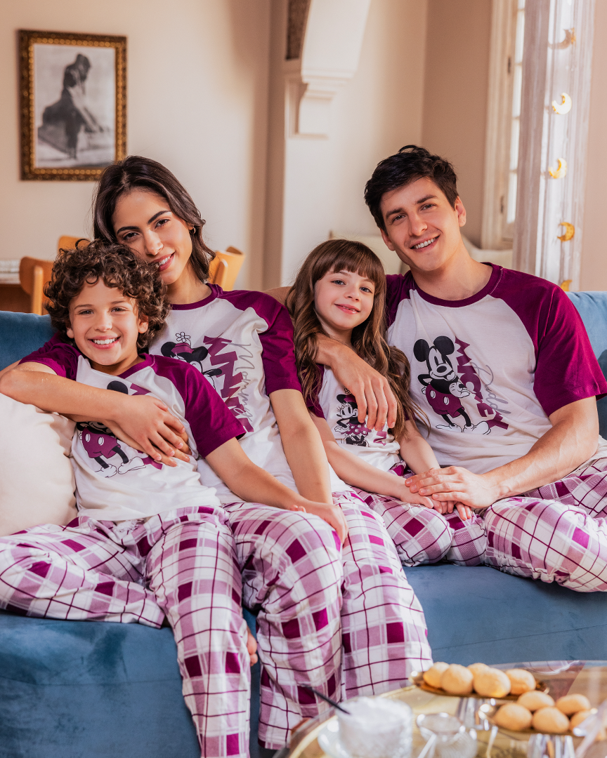 Family checkers Men's half-sleeved pajamas and cotton trousers
