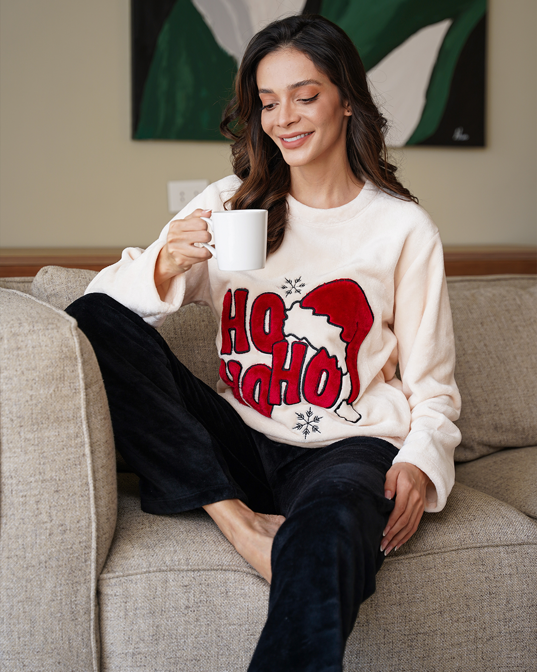 hoho Women's Pajama Spin Christmas Embroidery Polar
