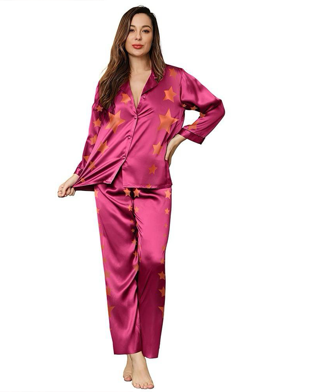 Women's pajamas with star satin buttons