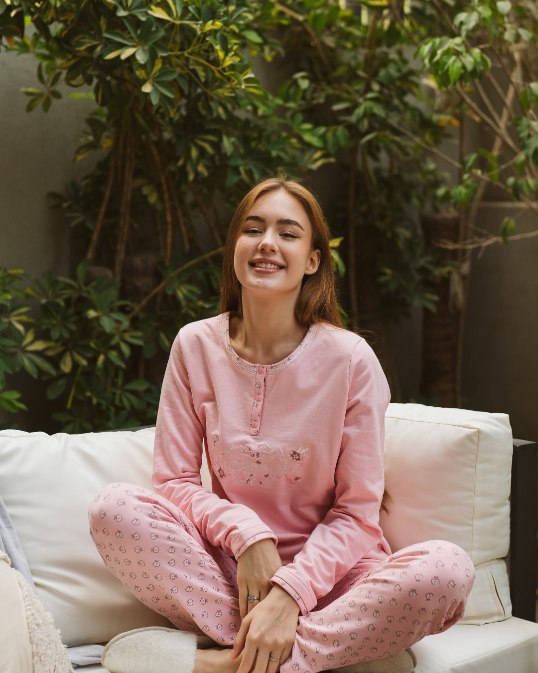 ross Women's long pajamas with long sleeves and floral embroidery