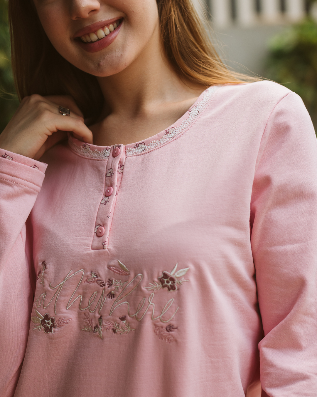 ross Women's long pajamas with long sleeves and floral embroidery