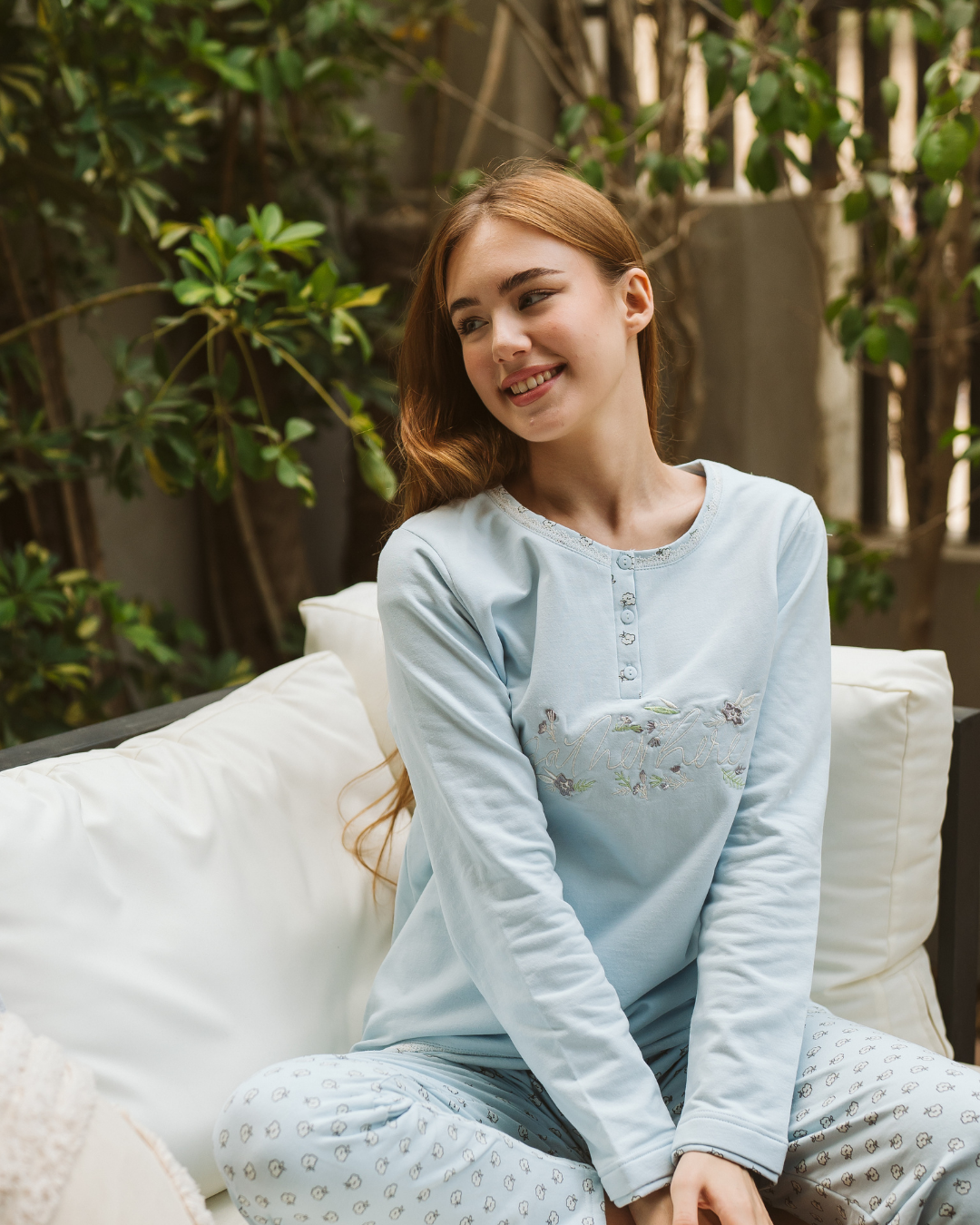 ross Women's long pajamas with long sleeves and floral embroidery