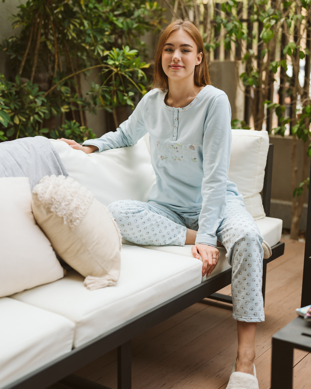 ross Women's long pajamas with long sleeves and floral embroidery