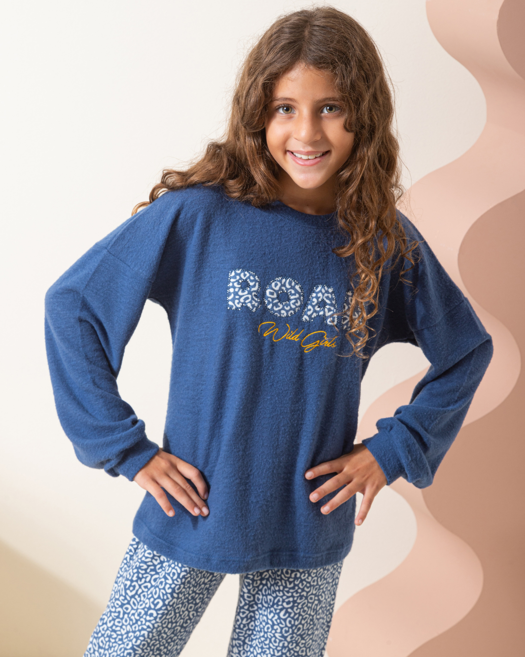 Roar girls' long sleeve pajamas, thermal fabric