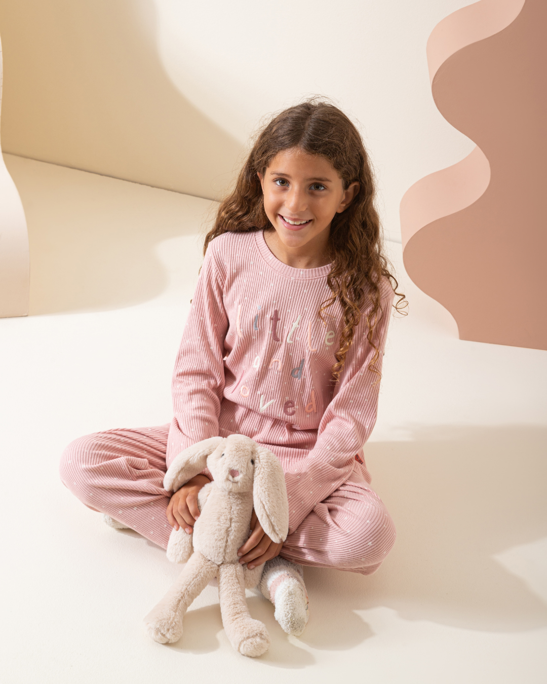 Little and loved girls' long sleeve ribbed jacquard pajamas