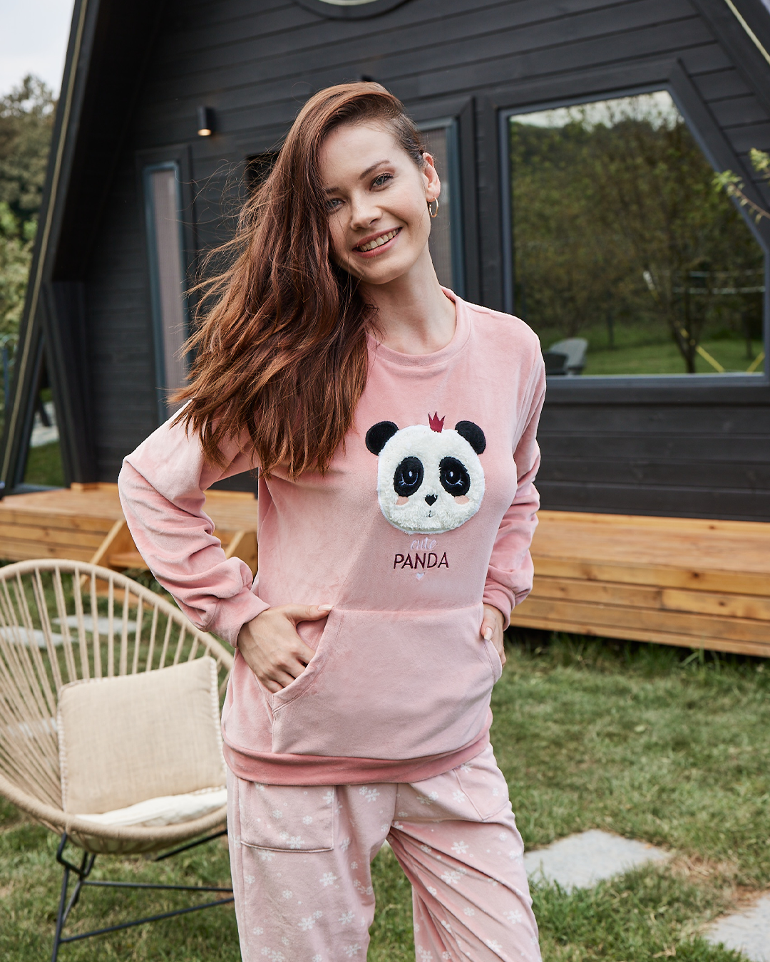 Cute Panda Women's Plush Polyester Pajamas