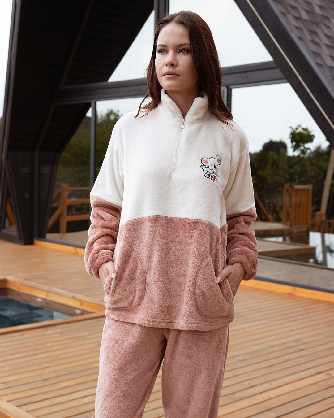 Made With Love  Ladies Polar Half- Zip Pajama