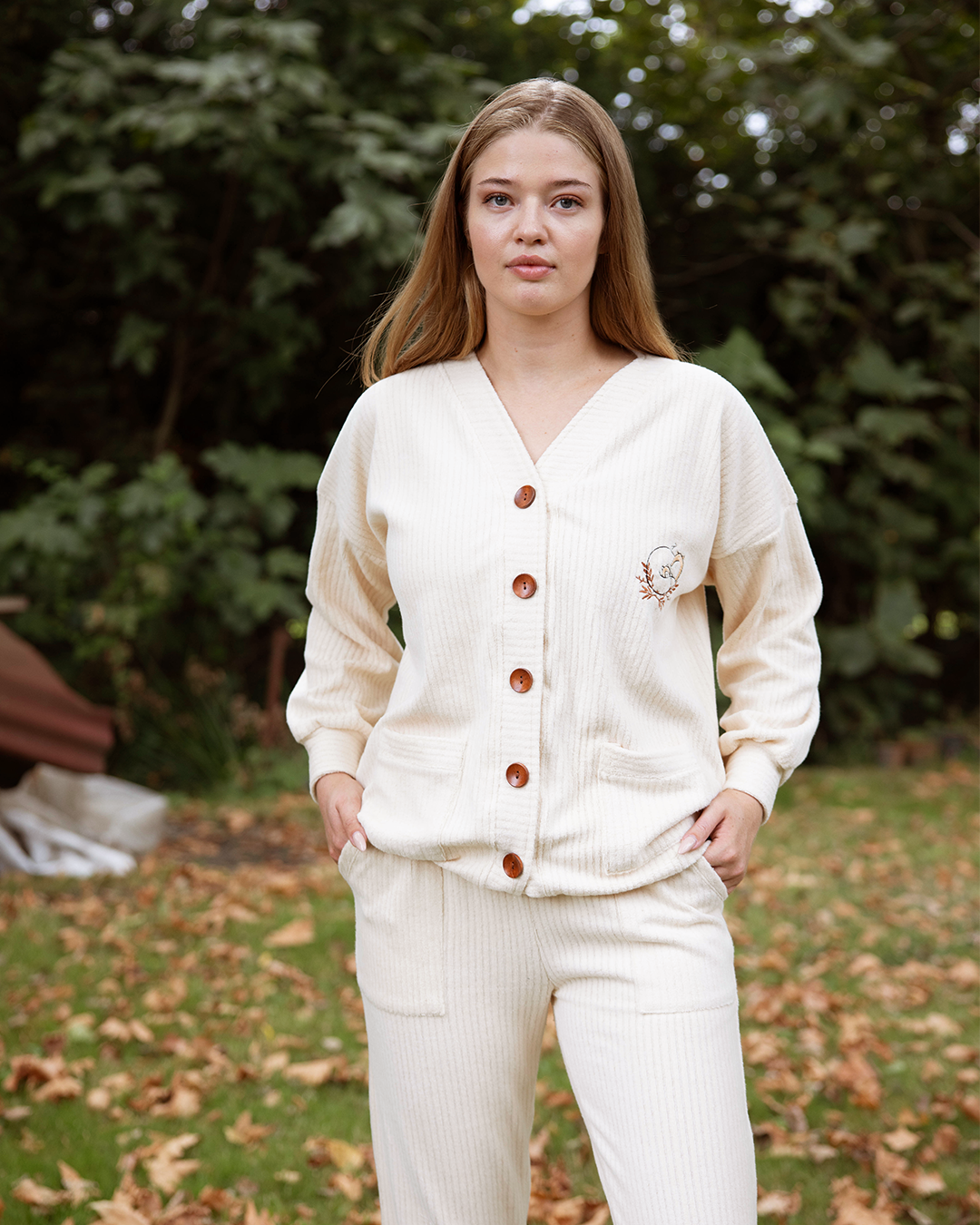 with Love Women's pajamas with ribbed ribbed buttons