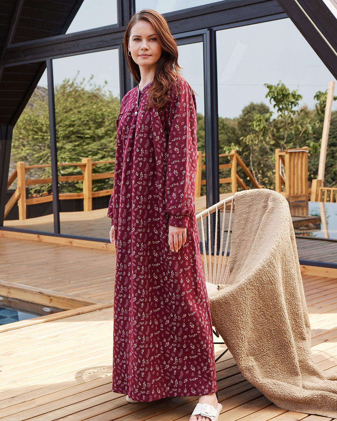 Long sleeve floral night gown