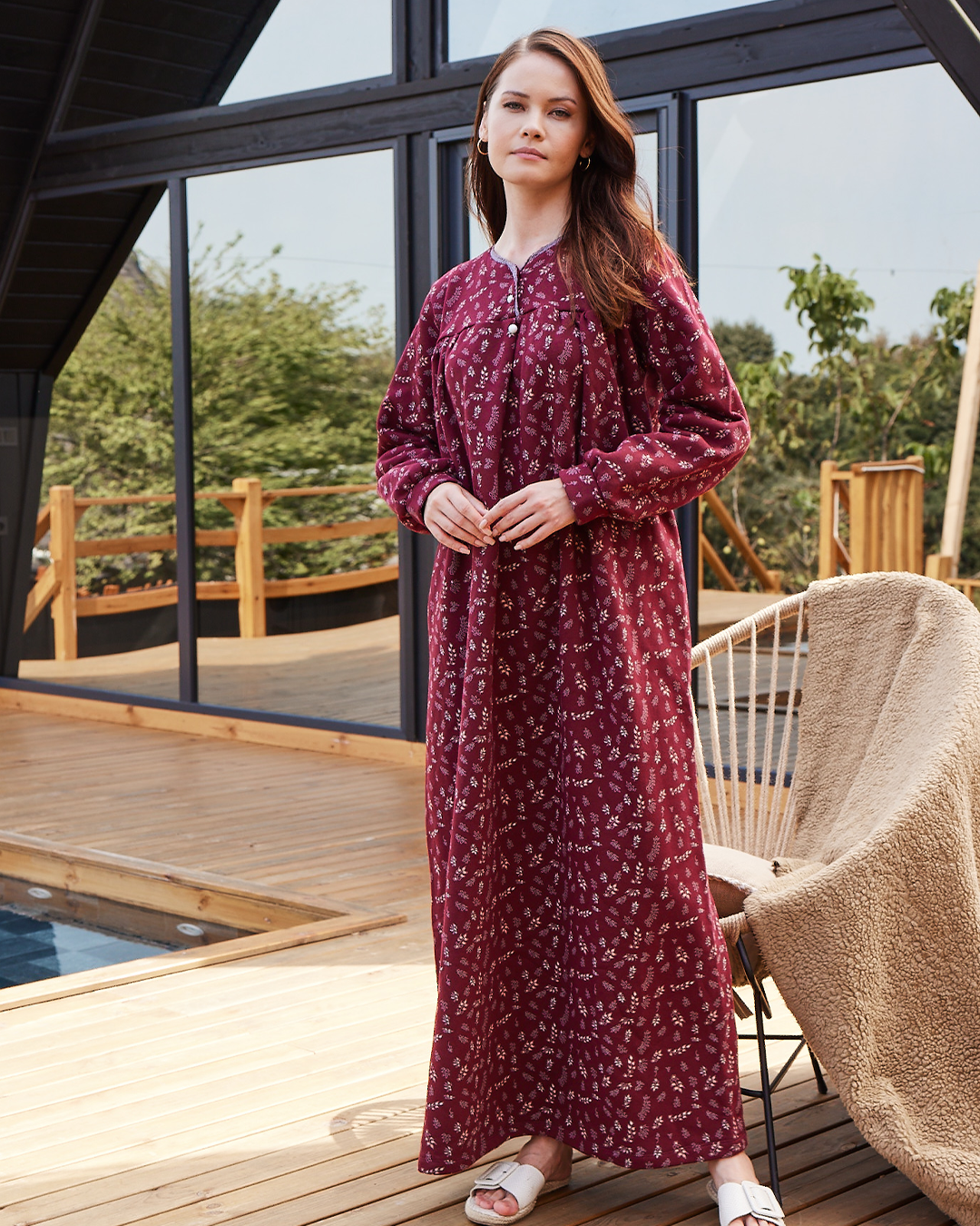 Long sleeve floral night gown