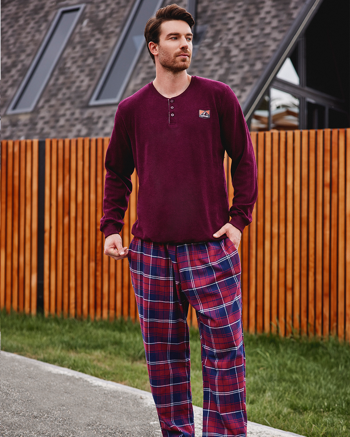 Long Sleeve Men's pajama with mountain badge