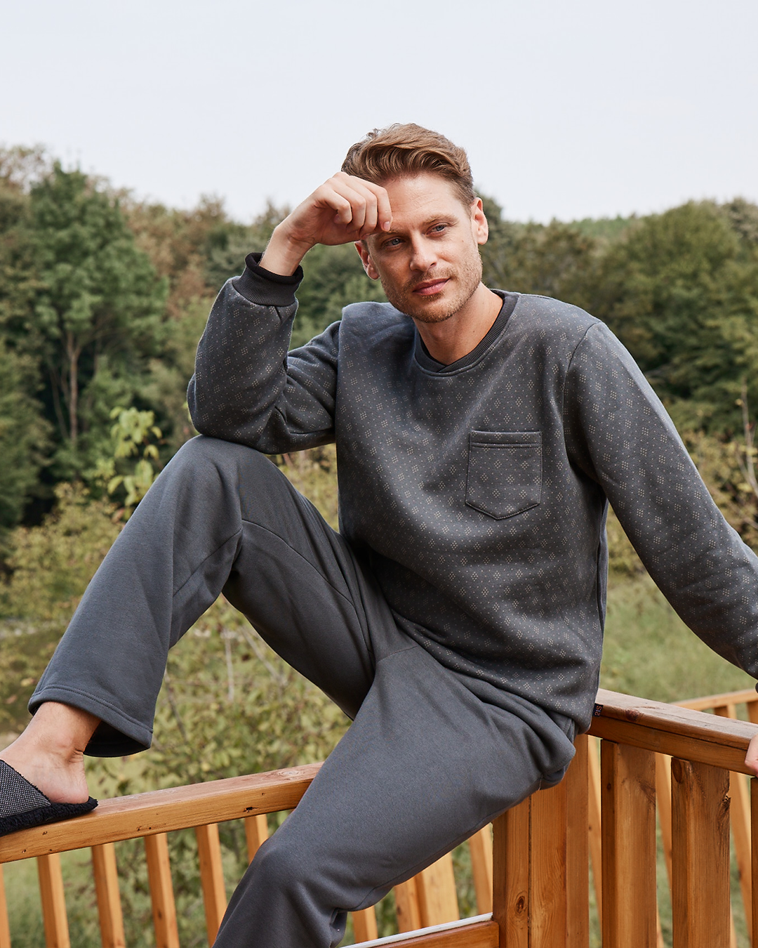 Men's Fleece round neck with pocket pajama