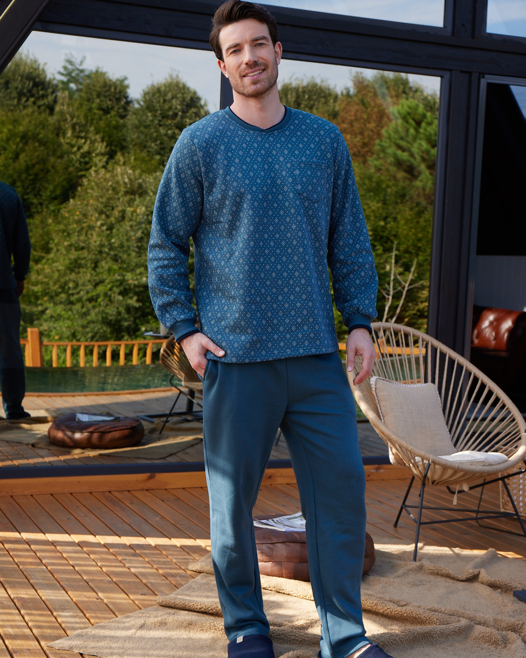 Men's Fleece round neck with pocket pajama