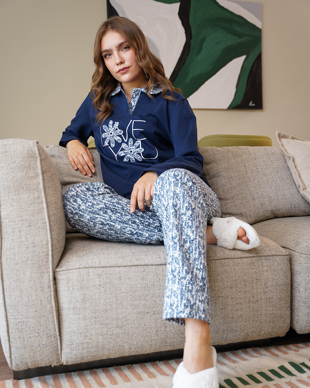 LOVE Women's pajama, Mardapolo, embroidered Hashmeera Milton pants