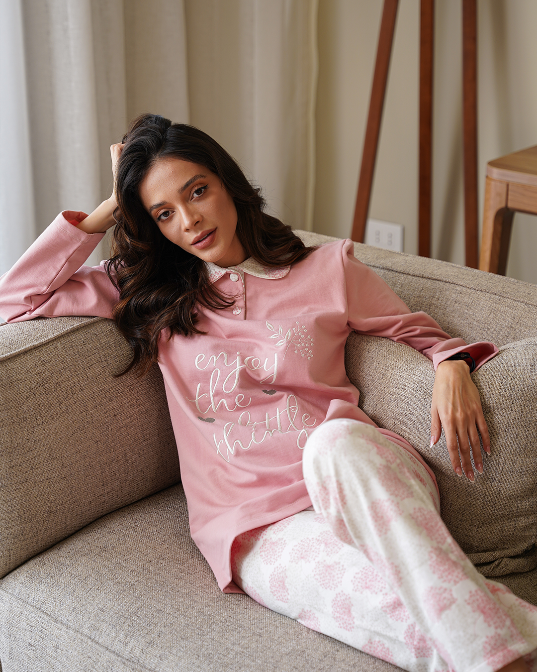 Women's pajamas, Mardpolo embroidery, Rotary rose Milton pants