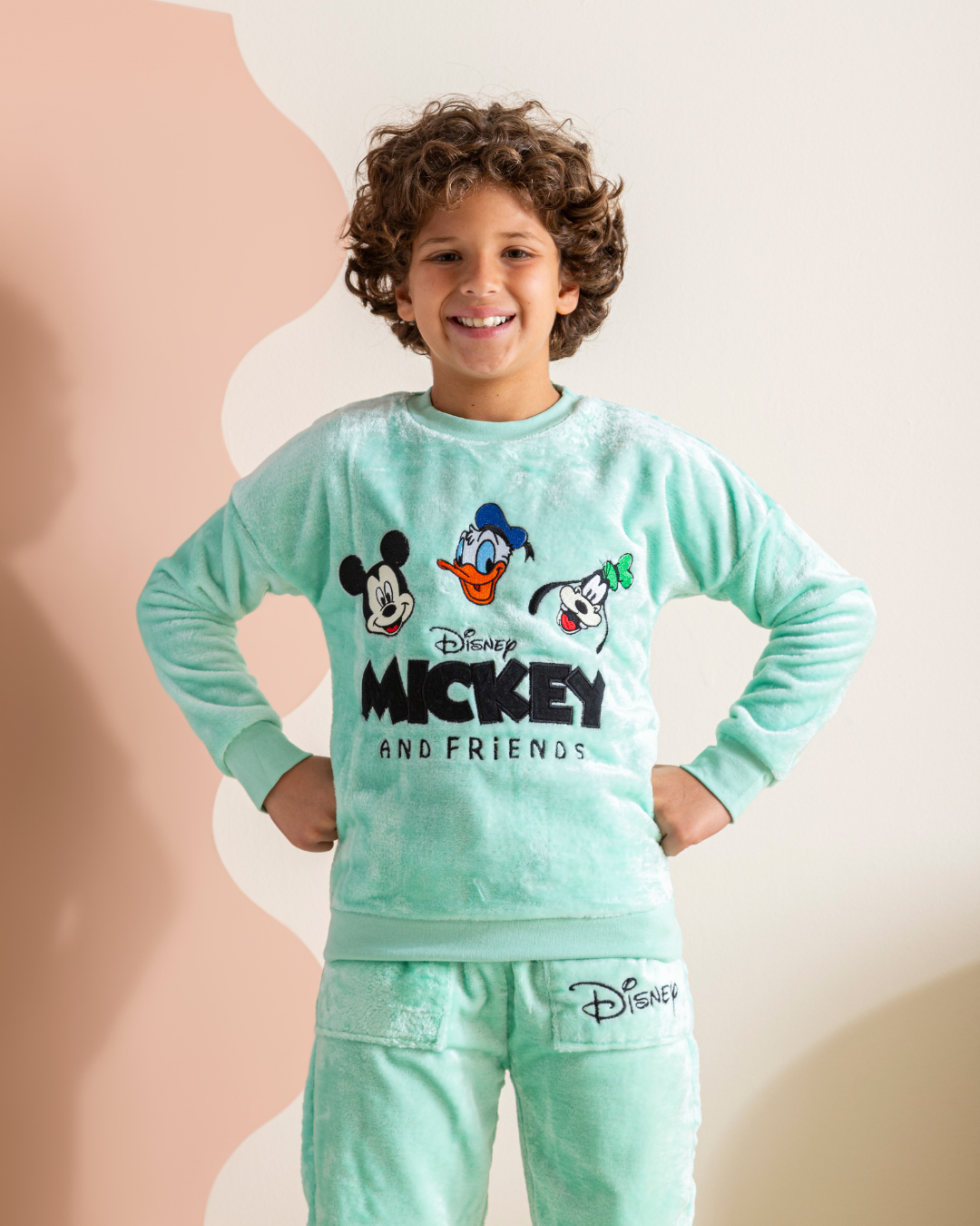 Boys Reglan sleeve embroidered Mickey and friends 