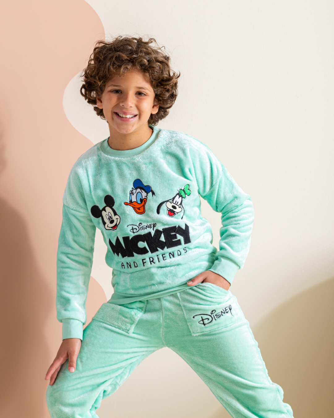 Boys Reglan sleeve embroidered Mickey and friends 