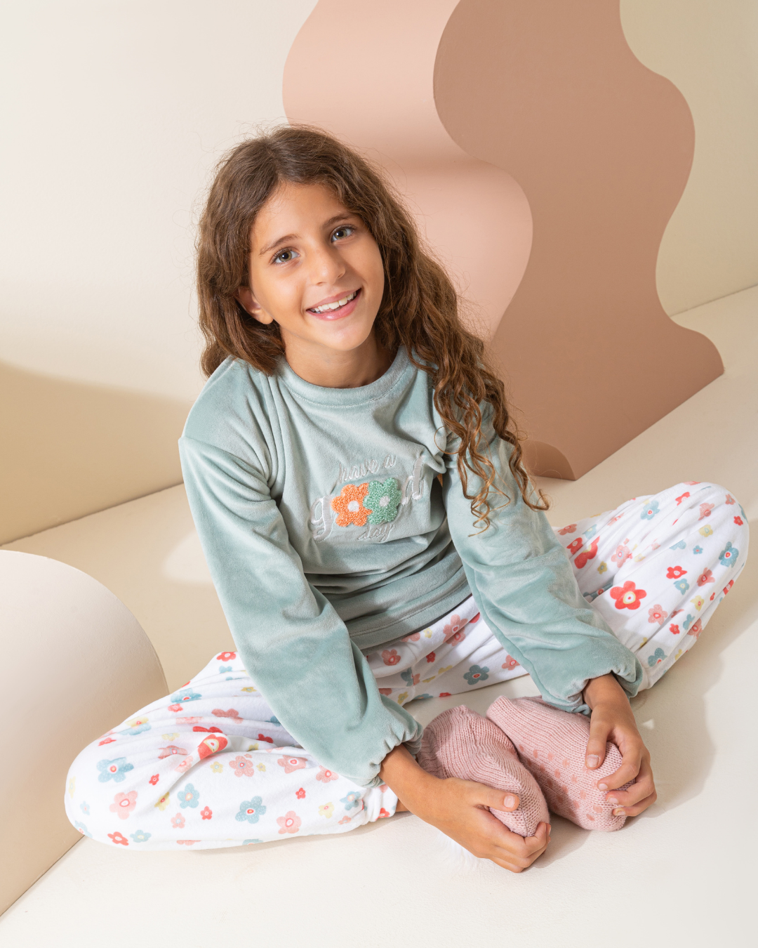 GOOD Kids Girls Soft Velvet Pajamas flower Printed Pants