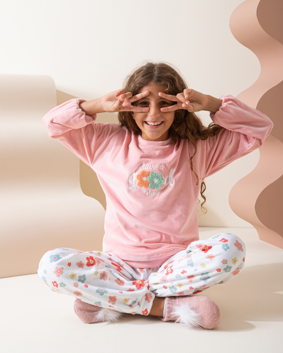 GOOD Kids Girls Soft Velvet Pajamas flower Printed Pants