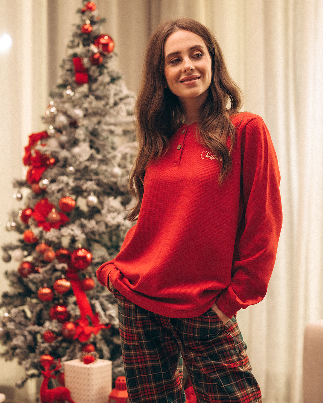 Women Christmas pajama embroidered family Christmas 