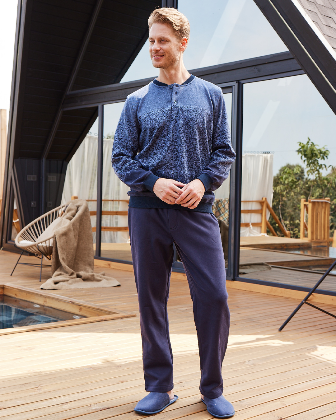 Men's  jacquard buttons * Melton  pajamas