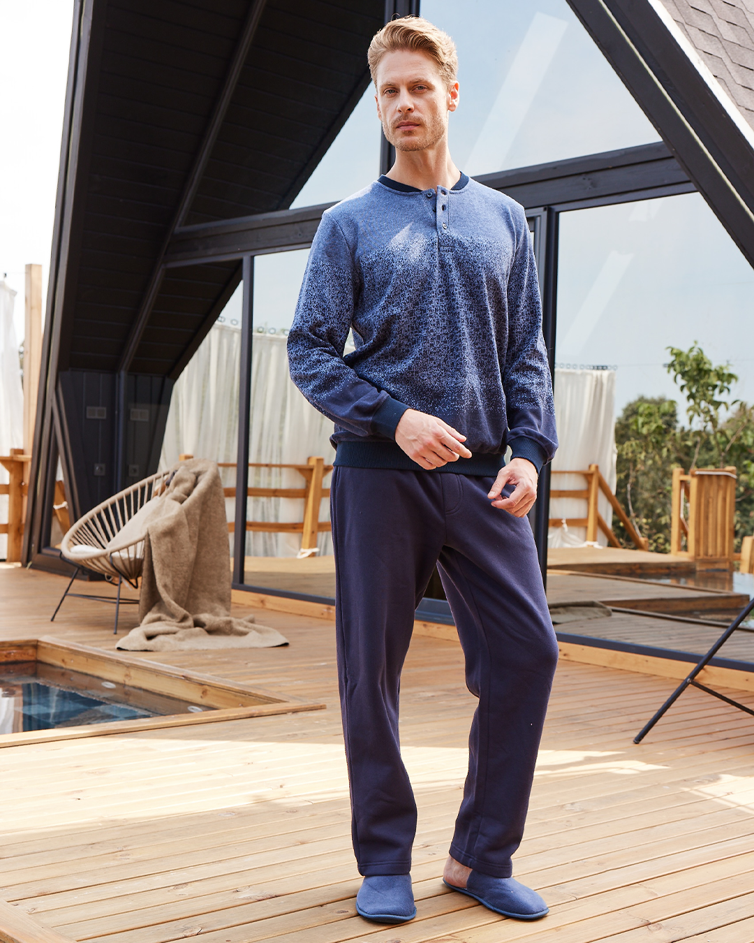 Men's  jacquard buttons * Melton  pajamas