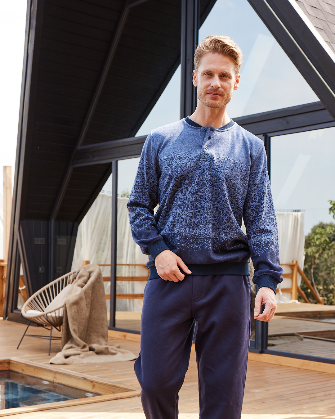 Men's  jacquard buttons * Melton  pajamas