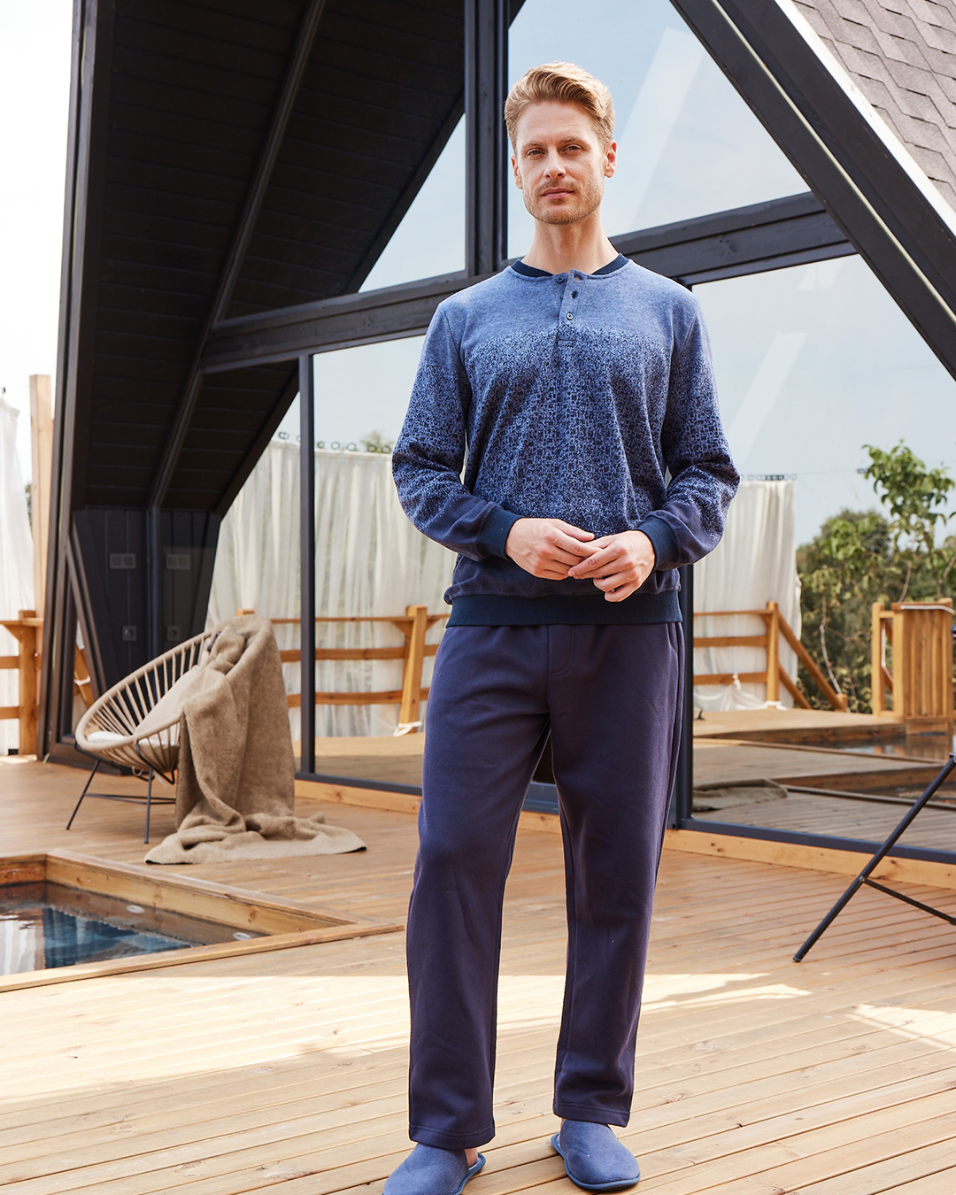 Men's  jacquard buttons * Melton  pajamas