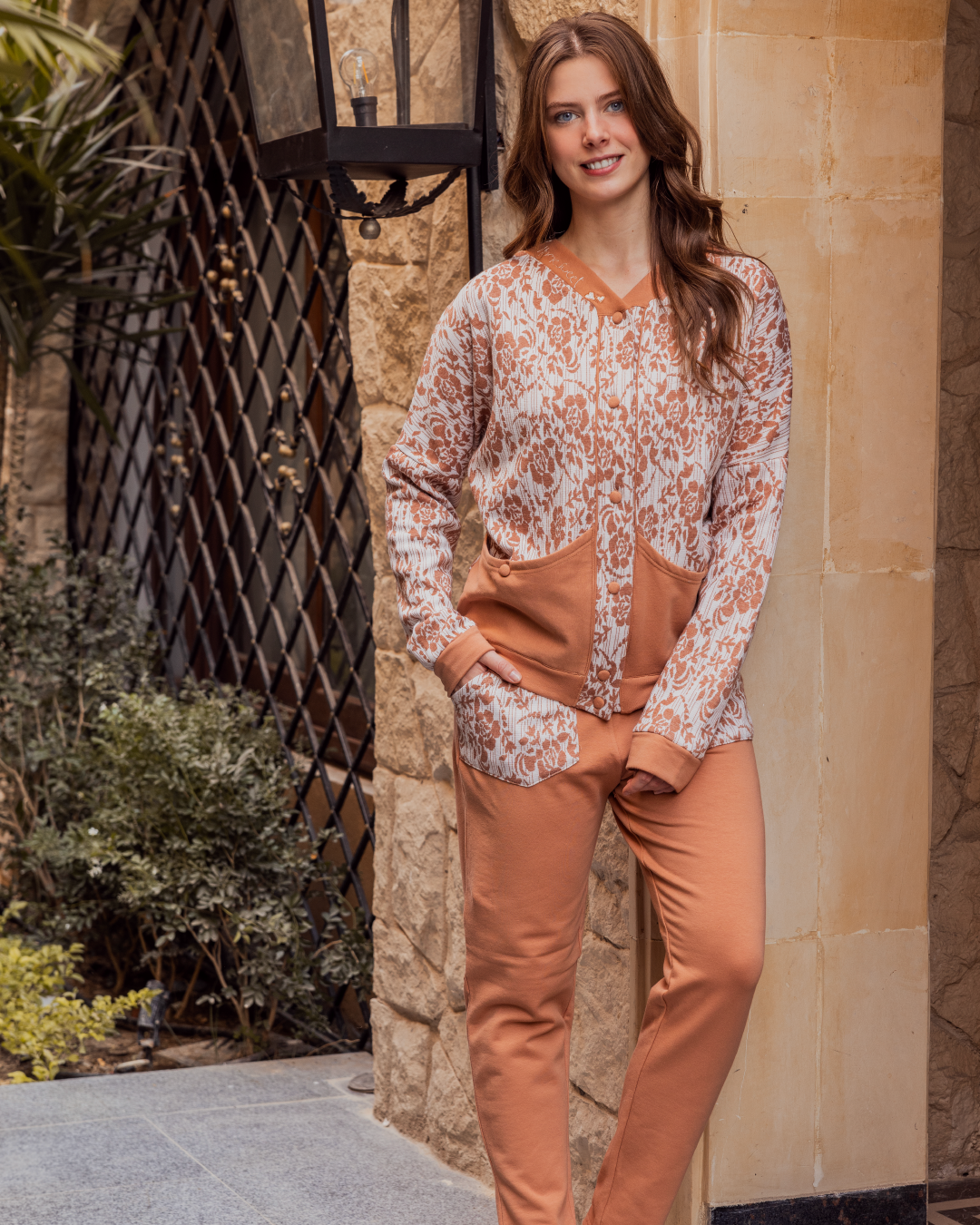 Women's pajamas, long sleeves, long pants, open buttons