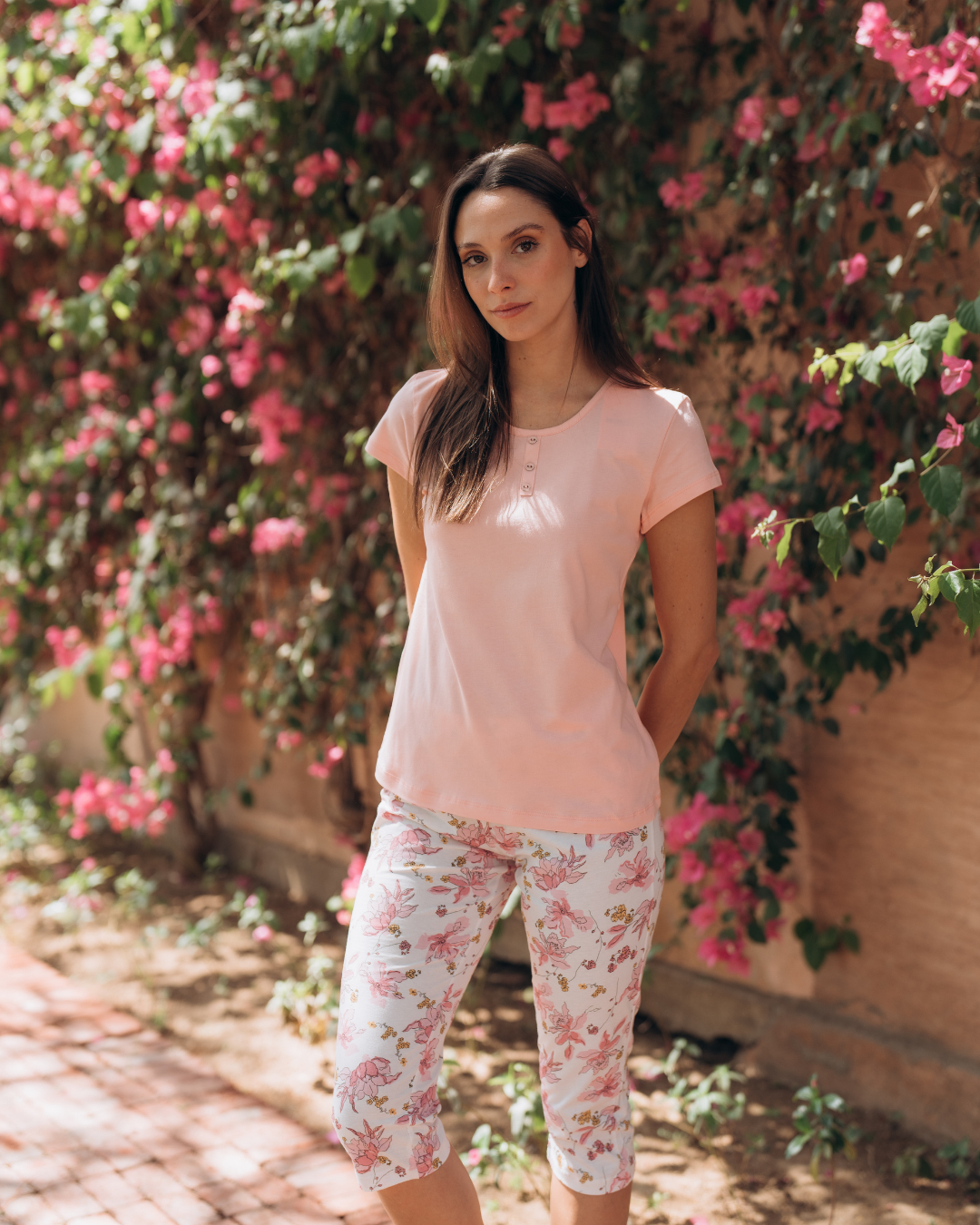 Women's half-sleeve pajamas, pink roses