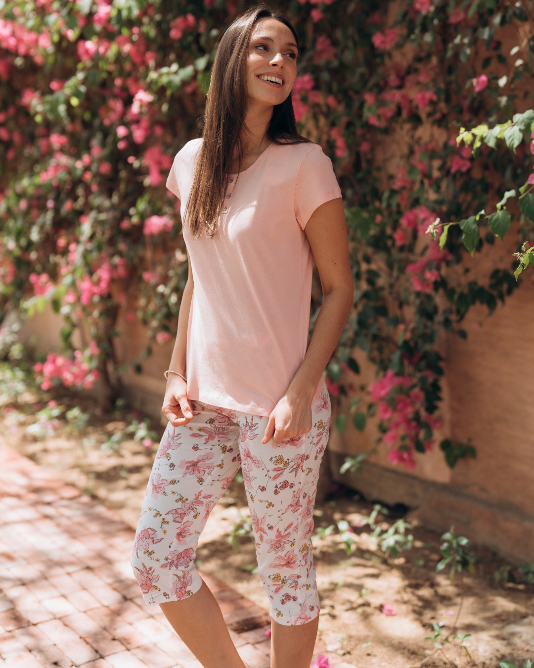 Women's half-sleeve pajamas, pink roses