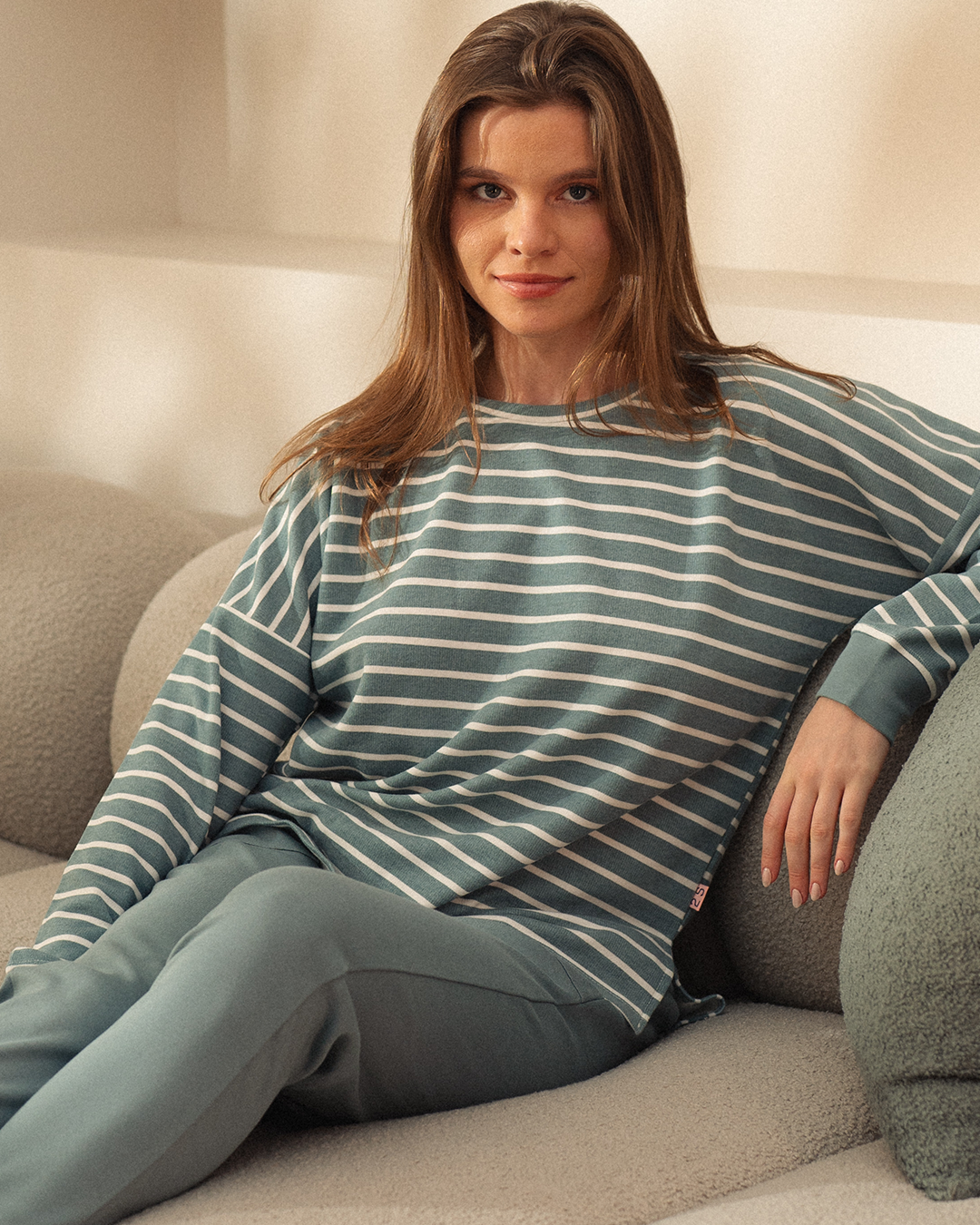 Striped Women's Drop Shoulder Pajamas