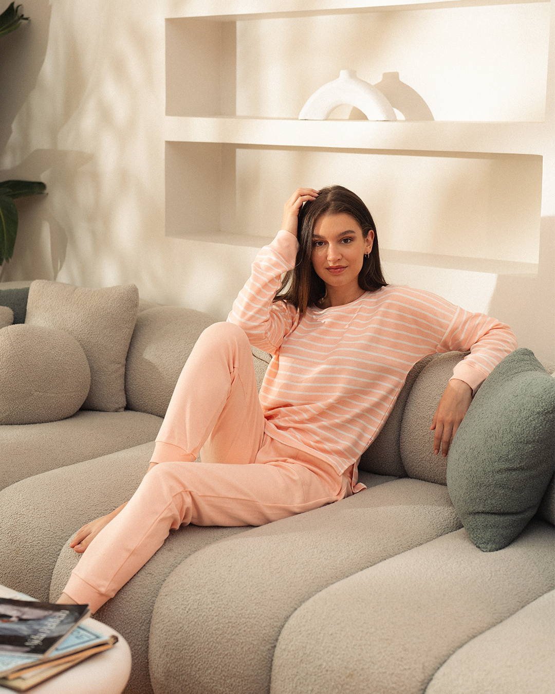 Striped Women's Drop Shoulder Pajamas