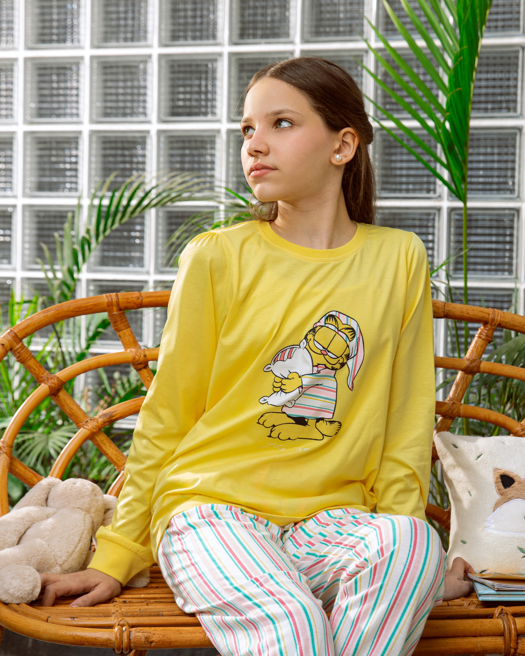 Lets Sleep Garfield Girls' Long Sleeve Cotton Pajamas * Stripe Pants