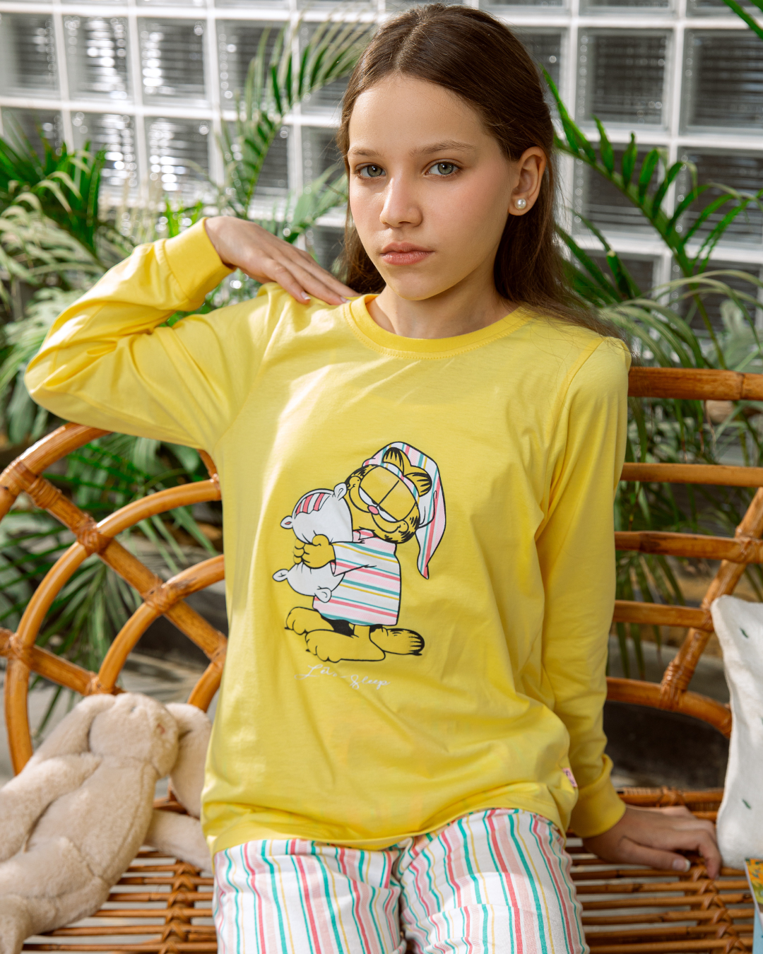 Lets Sleep Garfield Girls' Long Sleeve Cotton Pajamas * Stripe Pants