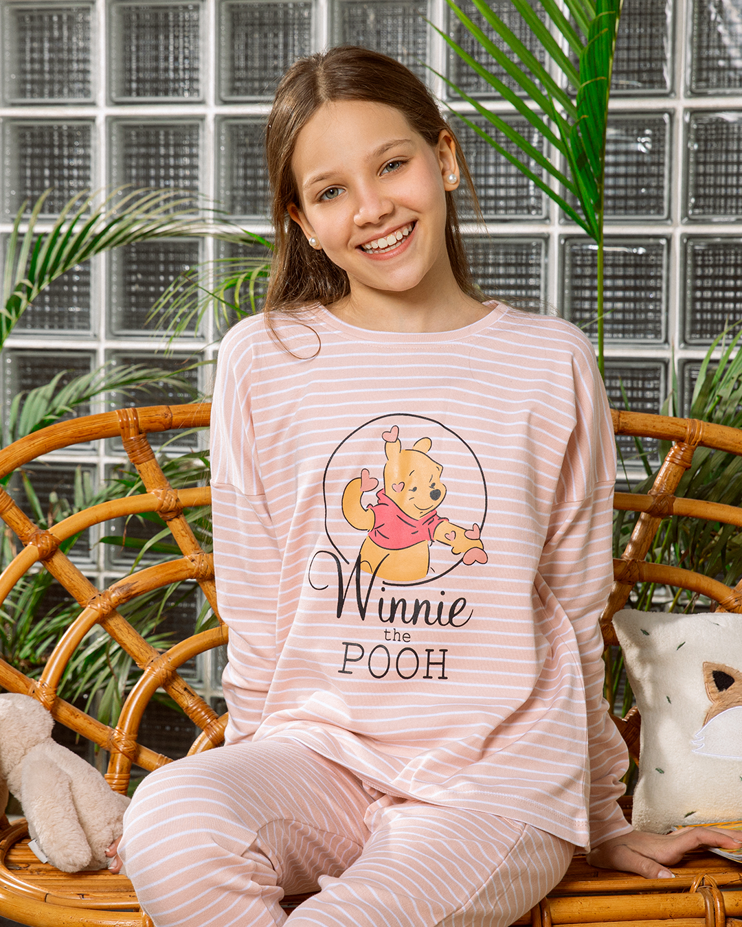 winnie the pooh بيجاما بناتي مقلّم