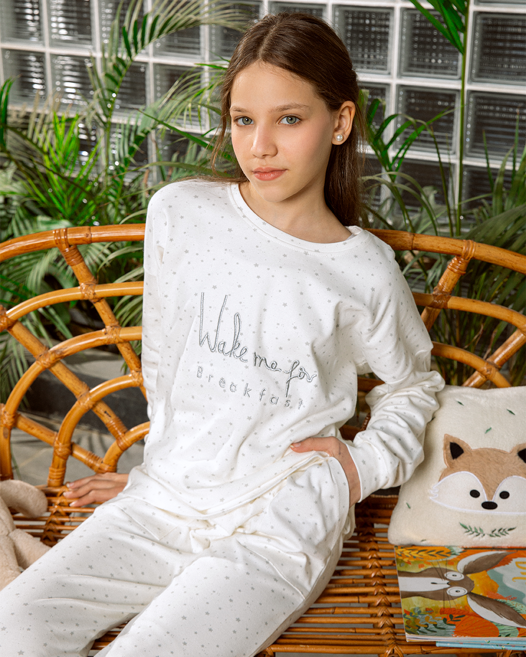 Wake me for Breakfast Girls' long sleeve pajamas